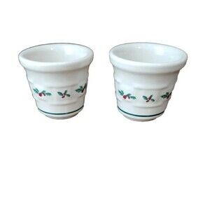 Longaberger Pottery Traditional Holly Votive Cups Set of 2 Christmas Winter